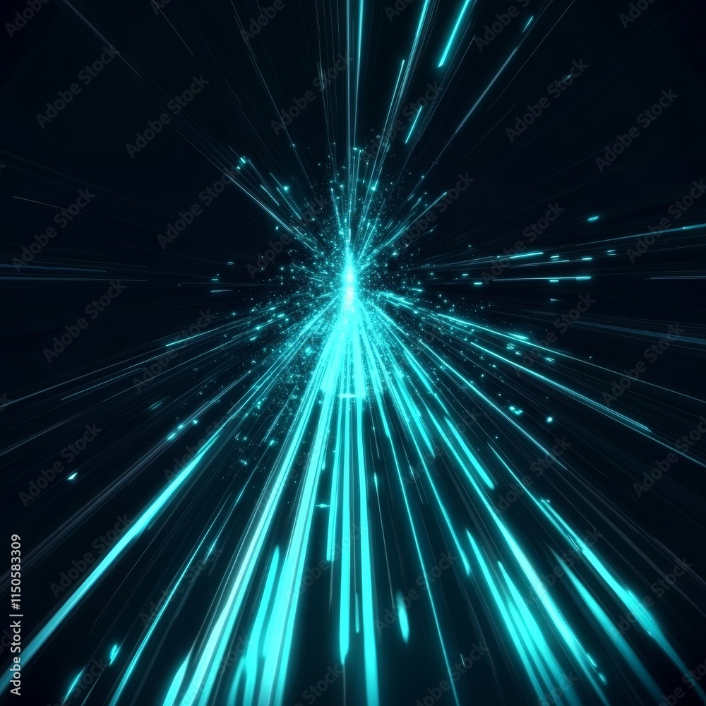 Poster dynamic blue light streaks create a mesmerizing visual effect against a dark background at high spee