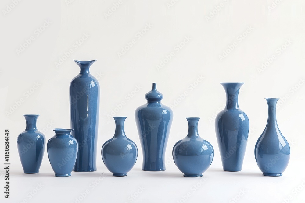 Aufkleber collection of handcrafted ceramic vases displayed on a rustic wooden shelf in an artist studio with 