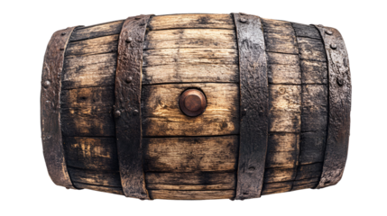 Aged Wooden Barrel, Rustic Wine Cask, Old Oak Staves, Vintage Liquor Container