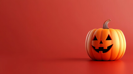 Glowing eyed halloween pumpkin on red background, 3d jack s lantern banner for all hallows eve. Hallowed. Illustration