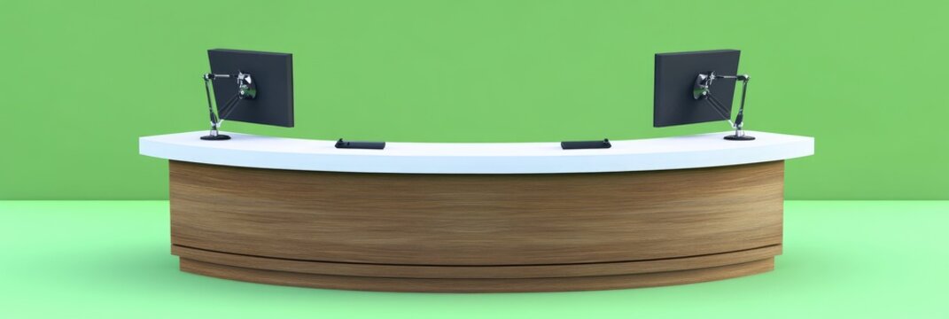 Tri-View News Workspace: Vibrant Blue Studio for Sports Broadcasts & Weather Reports on Green Screen