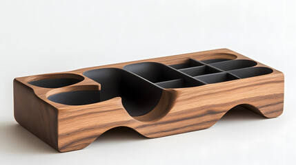 A unique desk organizer with modular puzzle-piece compartments.