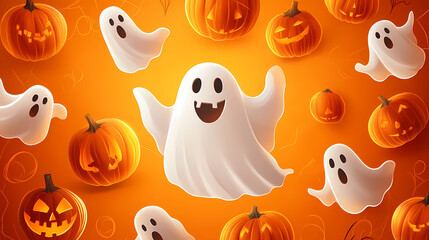 Halloween seamless pattern with pumpkins and ghosts for all hallows eve celebrations. Hallowed. Illustration