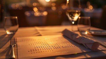 Romantic restaurant dinner table with wine glasses and candlelight on Valentine’s Day