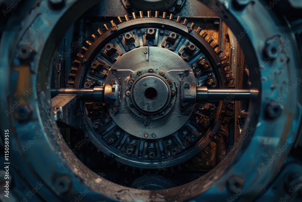 Leinwandbilder Close-up view of intricate gears and machinery components in a workshop environment showcasing engineering details