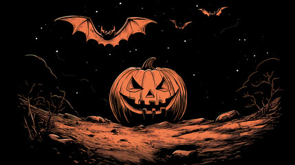 Day hallow ween hallow ween pumpkin smile bats fly space blackground night ghost. Hallowed. Illustration
