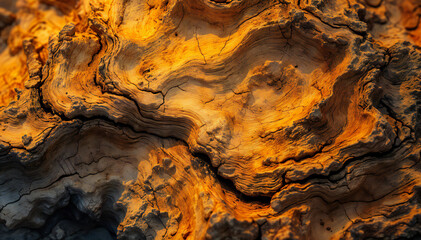 Obraz premium Closeup of a weathered and textured rock surface with intricate patterns and swirls in shades of orange, brown , and yellow.