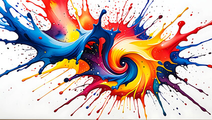 Vibrant Colors Blend In A Swirling Watercolor Splatter On Pure White Canvas.