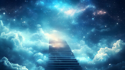 A celestial staircase made of glowing starlight leading into an infinite sky.