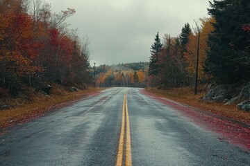 Fototapeta premium Autumn Road Through Colorful Foliage Scenic Drive