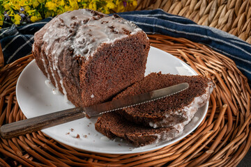 Freshly baked chocolate cake.