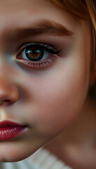 Fototapeta premium close-up portrait of beautiful girl with big eyes and perfect skin looking to camera, detailed, with white tones