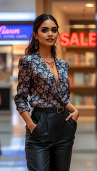 Women stylish beauty sale elegance collection style clothes trendy modern fashionable, hyperrealism, with white tones