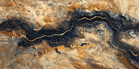 Painting of a river with a brown and blue color scheme