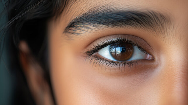 Close-Up of a Woman's Eye Highlighting Natural Eyelashes, Skin Texture, and Expressive Beauty, Ideal for Skincare and Eye Care Campaigns