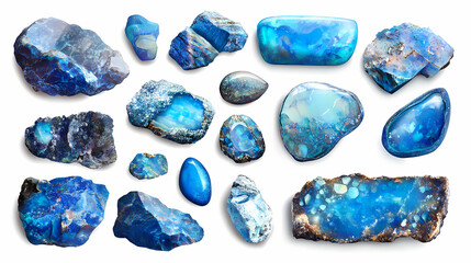 Shimmering blue gemstones arranged artistically, reflecting light with clarity and elegance, perfect for creative design projects. Opal. Illustration