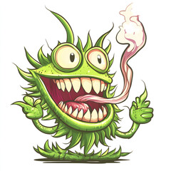 Obraz premium Cartoon Venus fly trap plant smoking isolated on white 