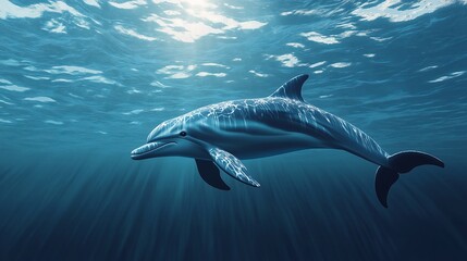 Naklejka premium A playful dolphin happily swims in the ocean