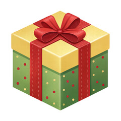 Festive gift box with a colorful bow, cut out - stock png.