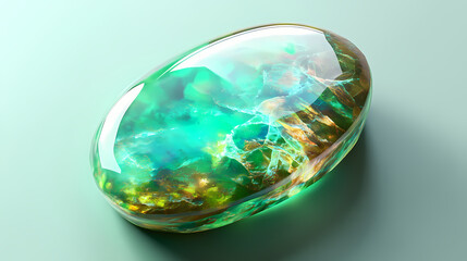 Natural polished green opal gemstone. Opal. Illustration