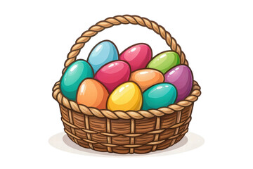 Fototapeta premium Colorful eggs in a woven basket for celebration, cut out - stock png.