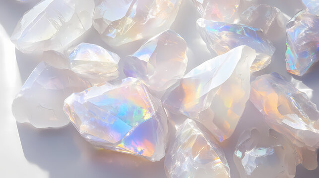 Opal oasis: a subtle white background with iridescent opal accents, creating a dreamy and ethereal atmosphere. Opal. Illustration