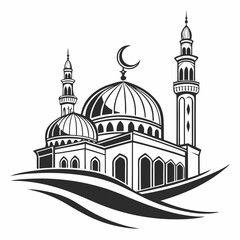 Minimalist Mosque Logo Design with Crescent Moon and Star - Iconic Islamic Symbol