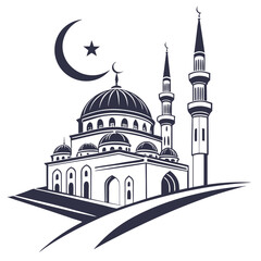 Minimalist Mosque Logo Design with Crescent Moon and Star - Iconic Islamic Symbol