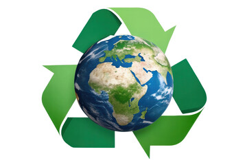 Global recycling symbol with Earth in center, cut out - stock png.