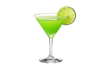 Green cocktail with lime garnish, cut out - stock png.