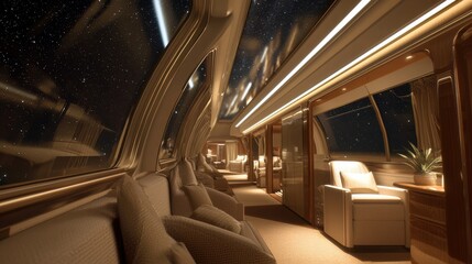 Luxurious cabin experience night sky interior design cozy ambiance panoramic views tranquil escape