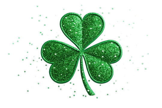 Sparkling green clover symbol for good luck, cut out - stock png.