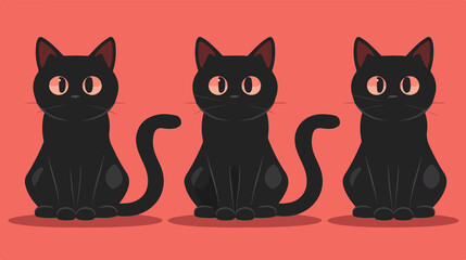 Playful and Cute Black Cat Cartoon Set in Flat Vector Illustration