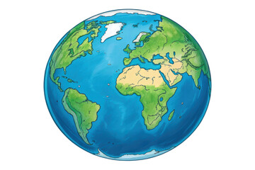 Fototapeta premium Depiction of Earth showing continents and oceans, cut out - stock png.