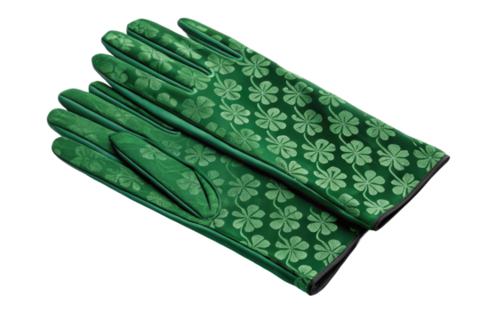 Shamrock-patterned green spring gloves, cut out - stock png.