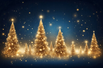 Abstract golden stardust Christmas trees silhouette stand out against a bright blue bokeh lights background, adding a touch of elegance to the holiday seaso, Christmas and New Year style wallpaper