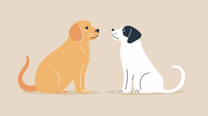 Cute Cartoon Cat and Dog Sitting Facing Each Other Simple Drawing