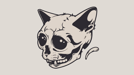 Cartoon Cat Head Skull Flat Vector Illustration