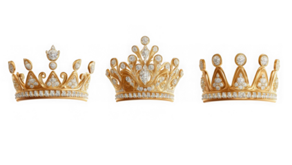 Three Elegant Golden Crowns Arranged on a Transparent Background Generative AI 
