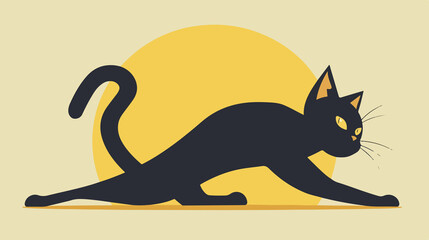 Playful Cartoon Cat Stretching Flat Vector Illustration
