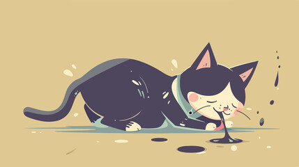 Cartoon Cat Vomiting and Diarrhea Flat Vector Illustration