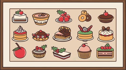 Festive Christmas Desserts Line Art Drawing Set