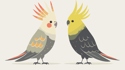 Colorful Cartoon Cockatiel Color Mutations Vector Illustration