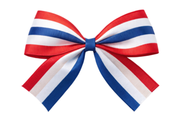 Decorative bow in red, white, and blue colors, cut out - stock png.
