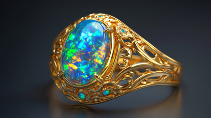 Fototapeta premium Gold ring with opal generative ai. Opal. Illustration