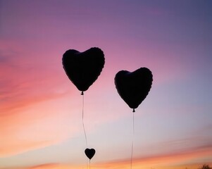 Fototapeta premium Floating Hearts at Sunset