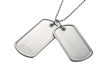Dog tags on a chain, plain backdrop, cut out - stock png.