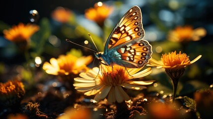 Obraz premium A Butterfly's Golden Embrace: Nature's Gentle Beauty