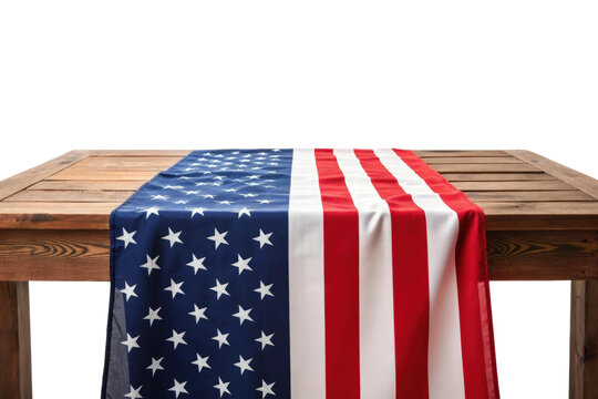 Table with American flag fabric pride, cut out - stock png.