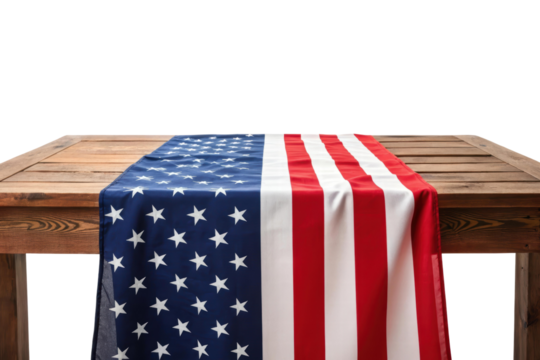 Table with American flag fabric pride, cut out - stock png.